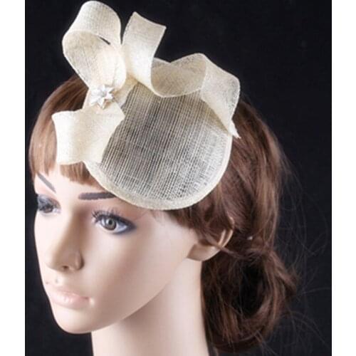 Charming Beige Fascinators Hat Sinamay Base and Trim with Brooch Adorned Wedding Bridal Headwear Church Millinery Party Headwear