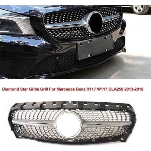 Front Grille Upper Grill Bumper Plastic For Mercedes Benz R117 W117 CLA250 2013 2014 2015 Black Silver TT Diamond Star Style
