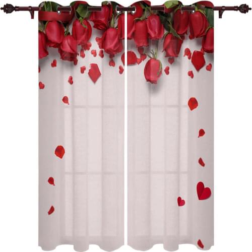 Translucent Exquisite Window Curtains ValentineS Day Red Rose Curtains Living Room Bedroom Panel Kitchen Custom Made Curtains