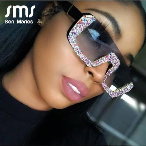 Luxury Crystal Square Sunglasses Women Brand Designer Half Frame Oversized Rhinestone Sunglasses Men Eyeglasses For Female UV400