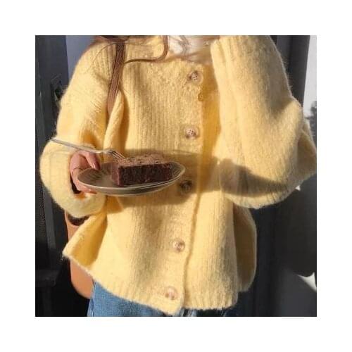 WTIANYUW Autumn 2021 New Long Sleeve Knitted Loose Coat Mohair Crew Neck Versatile Top Cardigan