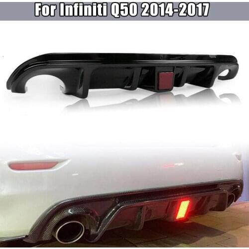 Car Rear Bumper Diffuser Spoiler with Light for Infiniti Q50 2014-2017 Car Modification Posterior Lip Body Kit Carbon Fiber