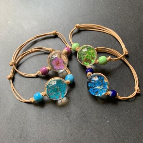 Natural Dried Blossom Flower Plant Specimen Ball Bracelet Gypsophila Glass Ball Wrist Decor Unisex