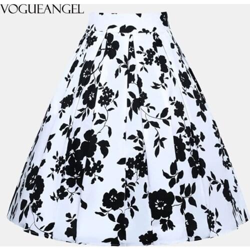 Women Cotton Pleated Skirt Vintage High Waist Tutu Skirts Womens Saia Midi Floral Print Skirts Summer Women Clothing Jupe Femme