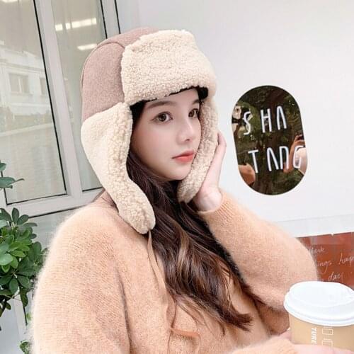 Women Rapper Cap Warm Earmuffs Thicken Ear-flapped Hat Winter Cashmere Plush Cotton Hat Cap 2021 Winter Russian Bomber Hat