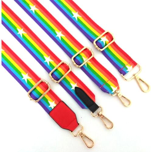 3.8cm Wide Shoulder Bag Strap Women Handbag Handles Rainbow Nylon Crossbody Strap Bag Accessories Adjustable 130cm Long KZ151317