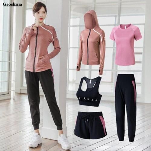 Plus size women 4/5 piece set yoga quick dry coats+bra+t shirt+shorts+pants fitness gym sportswear clothing 4XL suit sets
