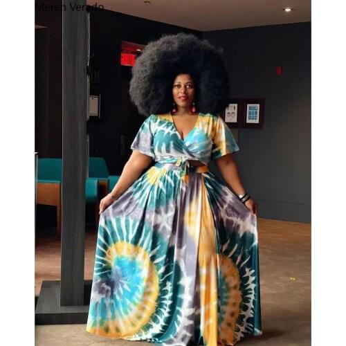 Summer Tie Dye Black Hole Plus Size Womens Tracksuit Maxi Skirts Set with V-neck Crop Tops Matching Outfits