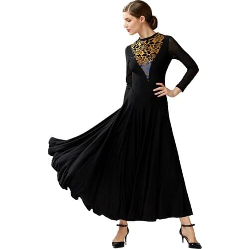 Printing Women Long Elegant Elasic Big Swing Ballroom Dance Dress For Dancing Waltz Dress Tango Dance Costumes Flamenco Dress