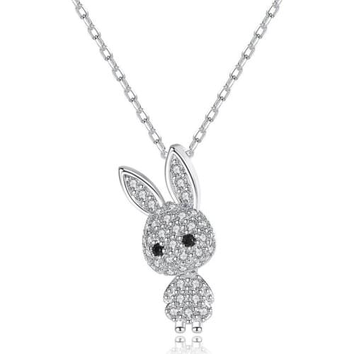 2020 New Arrival Women Fashion Jewelry Vintage Feather Necklace Rabbit Cubic Zirconia White Color Chain Pendant Bijoux