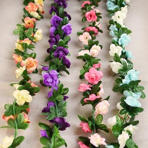 2.4m Silk Artificial Flowers Rattan Silk Roses Leaf String Garland For Wedding Birthday Home Decoration Ivy DIY Christmas Wreath