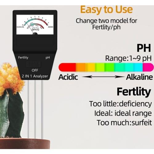 2 in 1 Soil PH Meter Soil Fertlity Tester PH Sensor Acidity Garden Soil Gauge Indoor and Outdoor Moisture Gardening Tools