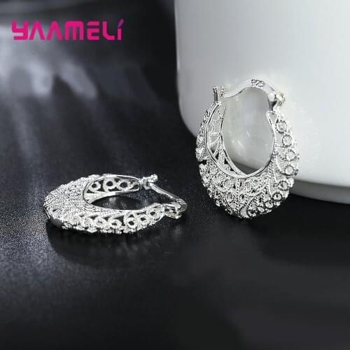 925 Sterling Silver New Fashion S925 Jewelry High Quality Women Hoop Earrings Hot Sale Retro Simple Hollow Pendientes