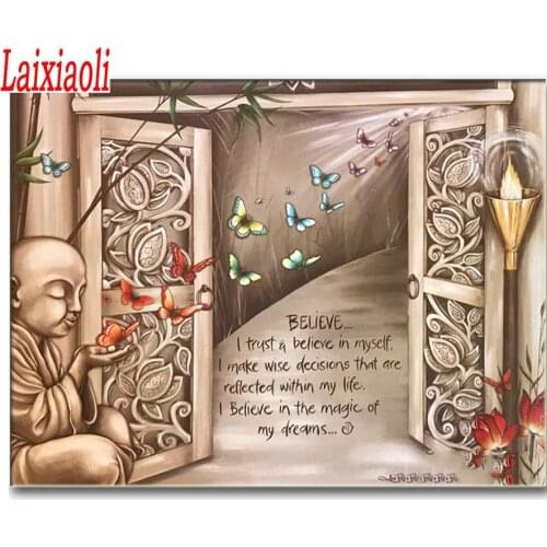 Diamond Painting"Buddha text butterfly"landscape Cross Stitch DIY Diamond Embroidery full Square Round Drill religion Home Decor