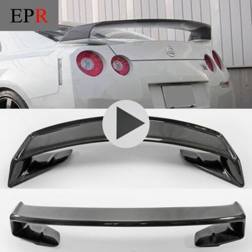 Car Accessories R35 Carbon Fiber MInes Rear Spoiler With Base For GTR Glossy Fibre Wing