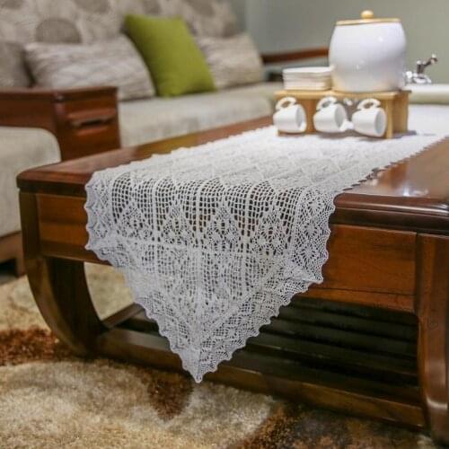 White Cotton Thread Crochet Hollow Triangle Table Runner Tea Table Decorative Crochet Table Cover