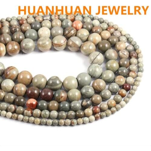 Wholesale Top Silverly Leaf Jaspers Natural Stone Beads For Jewelry Making DIY Bracelet Necklace Material 4/6/8/10mm