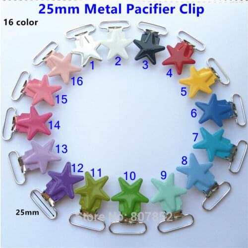 Chenkai 50pcs 1''25mm Star metal baby dummy pacifier holder chain clips suspender soother plastic insert clips LEAD NICKLE Free