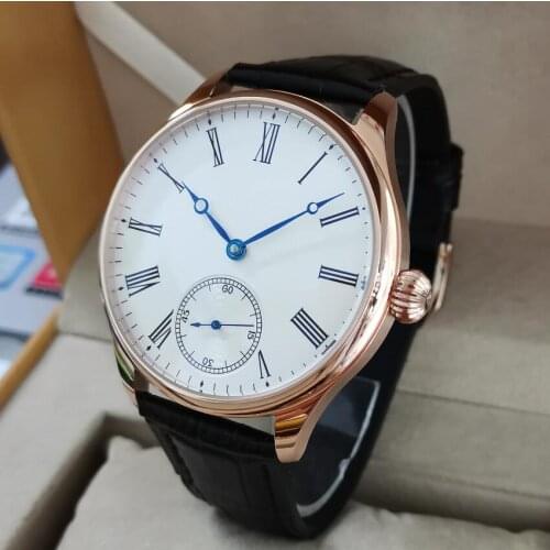 GEERVO No logo Rose gold case 44mm Manual mechanical mens Watch Rome number dial blue hand 6498 Movement ST3621 Movement G130