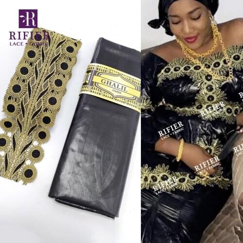 Black Bazin Riche Lace Fabric With 100% Cotton Embroidered Ribbon For Crafts Foe Sewing Celebration Birthday Party Dresses Lace