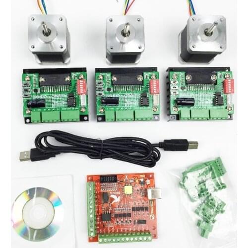 CNC mach3 USB 3 Axis Kit, 3pcs TB6560 driver+ mach3 USB stepper motor controller board+ 3pcs nema17 stepper motor