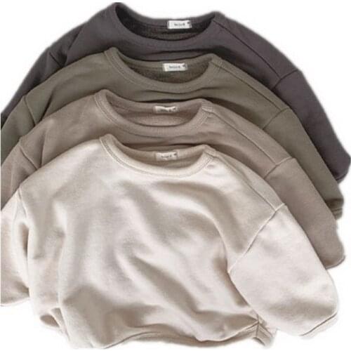 Children Sweatershirt Girls Boys Korean Style Soft Solid Color Cotton Warm Fleece Thick Kids T Shirt Outwear