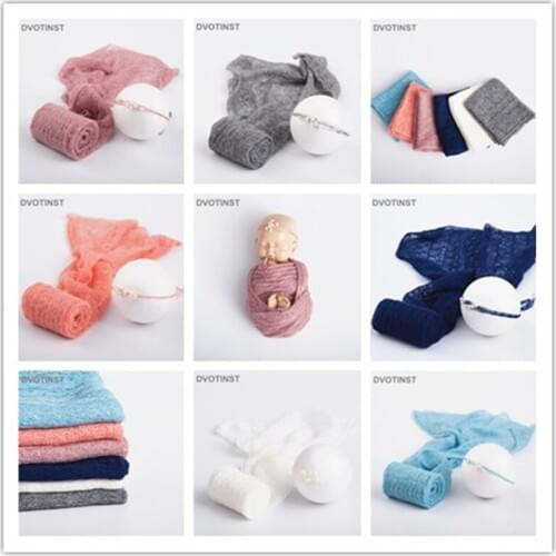 Dvotinst Newborn Photography Props for Baby Soft Knit Crochet Wraps Pearls Headband Fotografia Accessories Shoots Photo Props