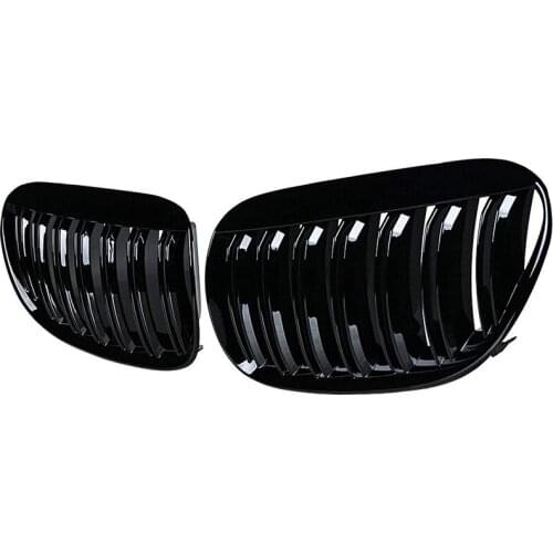 Glossy Black Double Line Front Hood Kidney Grille Grill for 2004-2010 E63 E64 6-Series M6 Coupe Convertible