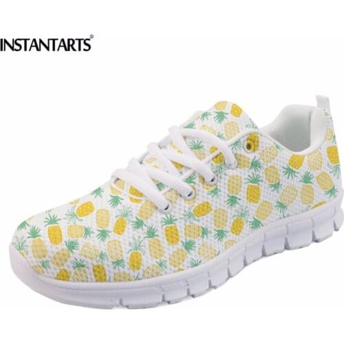 INSTANTARTS Womens Casual Flat Shoes Fashion Fruit Pineapple Pattern Mesh Sneakers Breathable Female Light Flats Big Size 35-43