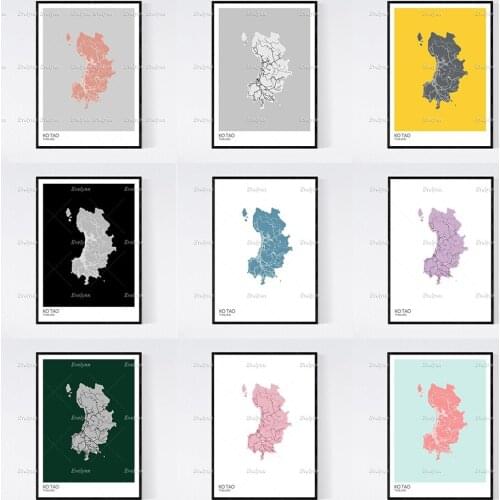 Ko Tao, Thailand Map Nordic Retro Minimalism Painting Posters and Prints on Canvas Wall Art Modular Pictures Home Decor