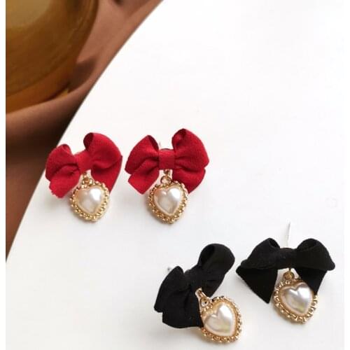Mihan S925 needle Sweet Jewelry Black Red Bowknot Earrings Fashion Spring Summer White Simulated Heart Drop Earrings For Girl