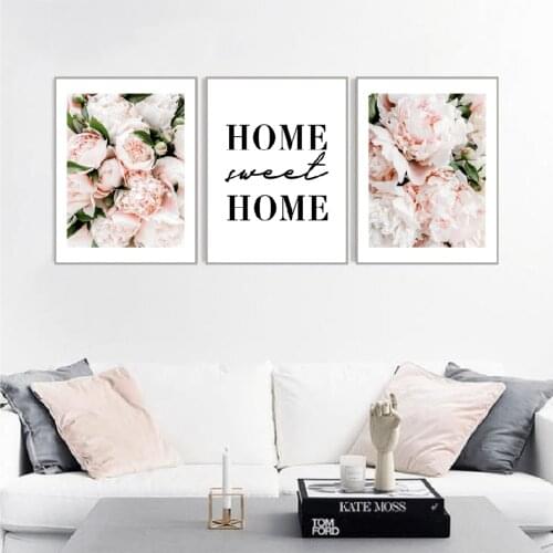 Minimalist Sweet Dreams Quotes Canvas Painting Scandinavian Flower Peony Posters Prints Wall Art Pictures for Bedroom Home Decor