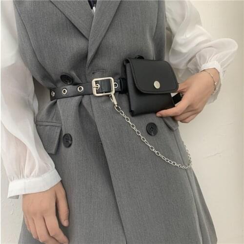 Fashion Waist Pack Women PU Fanny Pack Simple Womens Gift Belt Bag Phone Chain Bags For Lady Casual Pack Female Purse Black