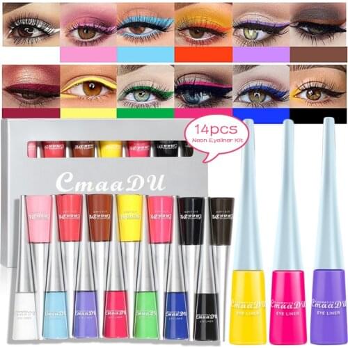 14PCS/Set Matte Liquid Eyeliner Set Colorful Neon White Black Red Brown Green Eye Liner Waterproof Long Lasting Rainbow Eyeliner