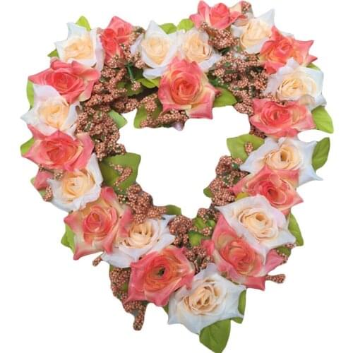 Heart-Shaped Rose Door Wall Hanging Wreaths Flower Garland For Wedding Door Wall Decor Artificial Round Heart Simulation Garland