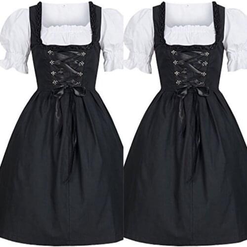 German Ladies Beer Maid Dirndl Bavarian Oktoberfest Dress with Apron Costumes Party Halloween Fancy Dress Plus Size S-5XL