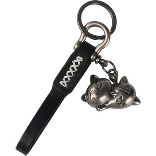2020 new leather metal cat Keychain cute car key rings jewelry accessories porte clef Key holder women gift