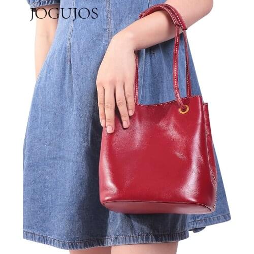 JOGUJOS 2020 new Womens bag Genuine Leather luxury designer Red handbag one-shoulder bag female simple crossbody bag
