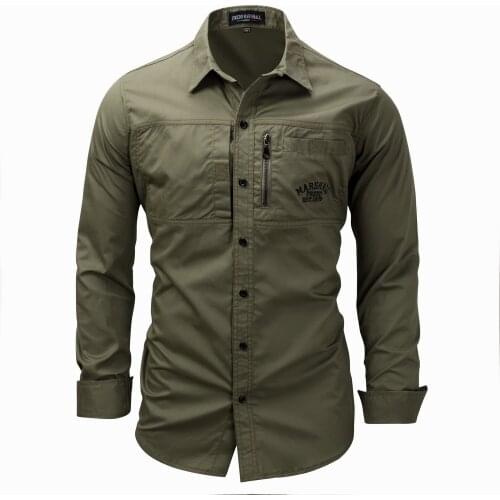 New European and American Plus Size Mens Long-sleeved Lapel Zipper Shirt Cotton Military Outdoor Casual Shirt