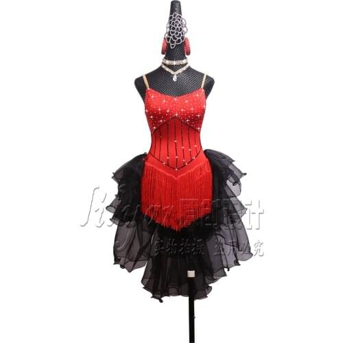 New Latin Dance Dress Women Competition Costumes Custom Practice Skirts Shining Crystal red Thick Fringed Latin Dresses