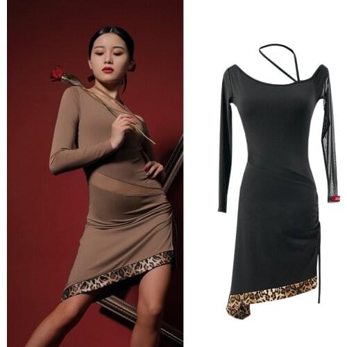 New Sexy Latin Dance Dress For Women Adult Sexy Long Sleeve Dress Ballroom Dance Competition Dresses Performance Wear SL4597