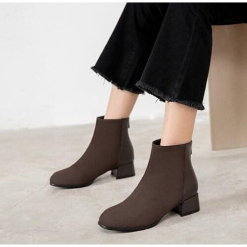 Autumn / winter 2020 boots suede fashion boots medium heel thick heel anti slip short boots large customized shoes