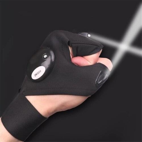 Fishing Gloves Left/Right Hand Half Finger Waterproof Gloves with LED Lights Fishing Outdoor Camping Cycling Gloves Rescue Tool