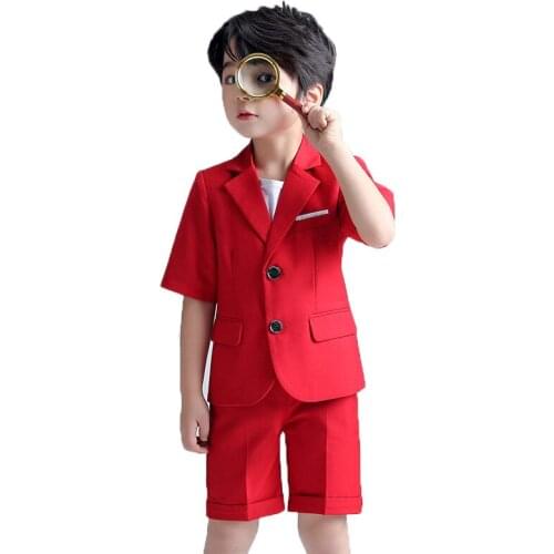 Boys Summer Blazer Jacket +Shorts 2PCS Clothing Set School Kids Wedding Tuxedo Dress Children Chorus Performance Dress Costume