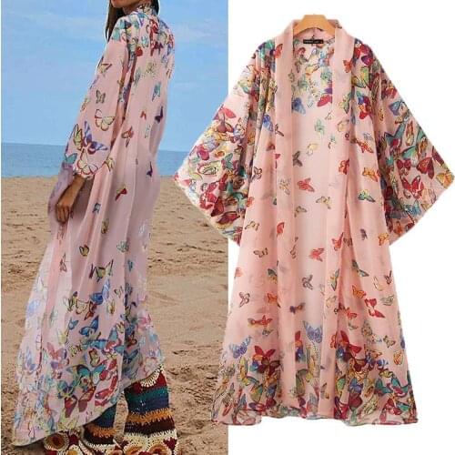 ZANZEA Casual Long Sleeve Butterfly Beach Kimono Bohemian Long Cardigan Women Summer Printed Blouse Loose Floral Shirt Blusas