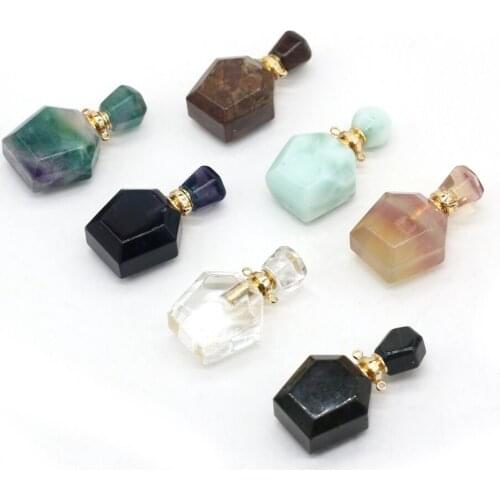 Natural Perfume Bottle Stone Pendant Necklace Essential Oil Diffuser Crystal Agate Stone Charms for Jewelry Making