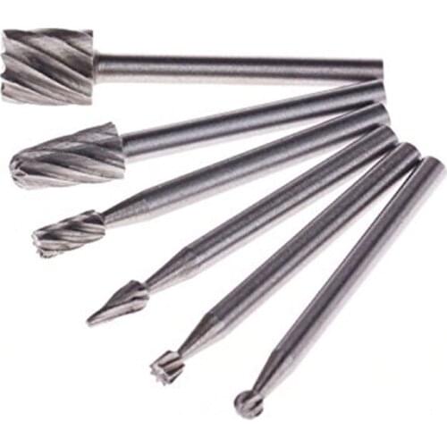 Portable 6pcs Professional Durable HSS High Speed Steel Routing Router Bits Burr Milling Cutter Woodworking Hand Tools Set