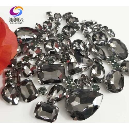 Sell at a loss!! 68pcs/pack Gray mix size high quality glass crystal material sew on claw rhinestones,diy Clothing accessorie