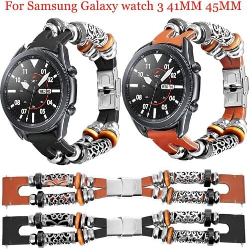 20mm 22mm Watchbands For Samsung galaxy watch 3 41MM 45MM Active 2 40mm 44mm Genuine Leather Watch band Strap Retro Bracelet