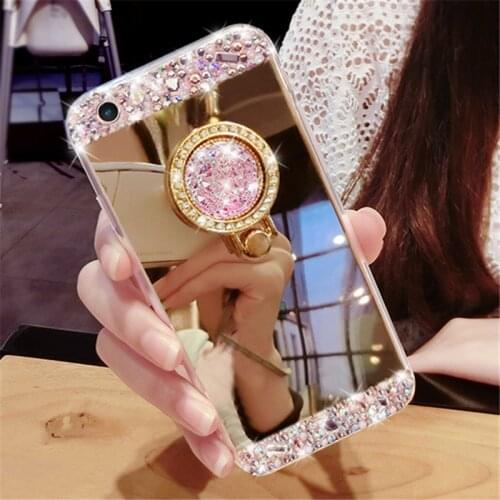 For iphone 11 12 pro X XS MAX XR Luxury Bling Rhinestone Diamond Soft Mirror Stand Ring Holder Case For iPhone 6 7 8 PLUS Case
